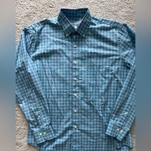 Peter Millar Shirt Mens L Blue Gingham Check Button Down Short Sleeve Stretch